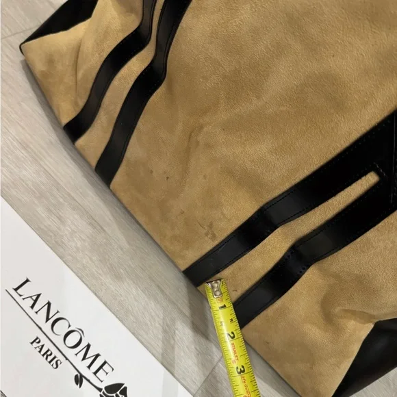 LANCÔME Large Tote/Hobo Bag - Faux Suede Calf Color With Black Bottom/Straps - Picture 6 of 12